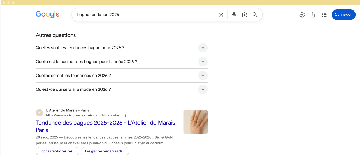 Exemple de position SEO dans les résultats de recherche Google