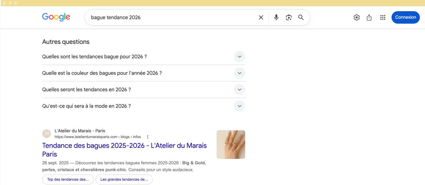 Exemple de position SEO dans les résultats de recherche Google