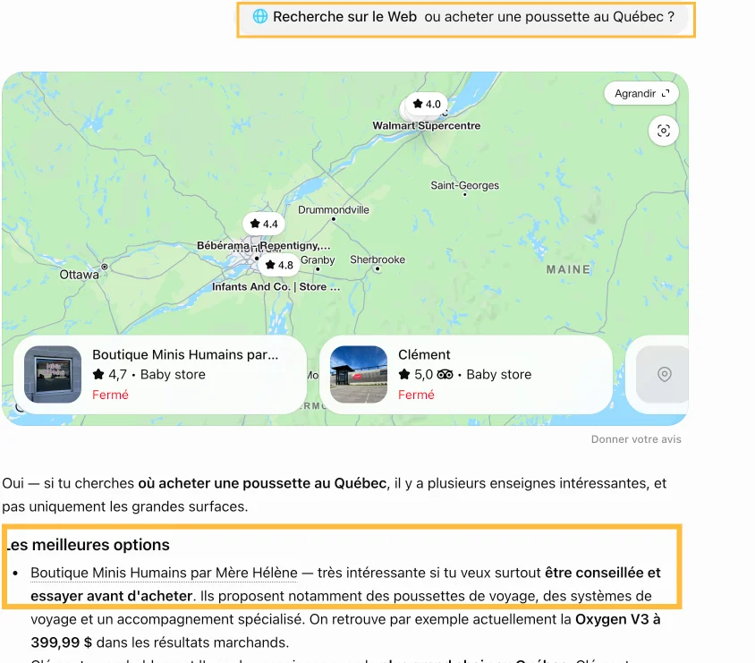 Minis Humains cité comme source par ChatGPT dans une réponse — capture d'écran
